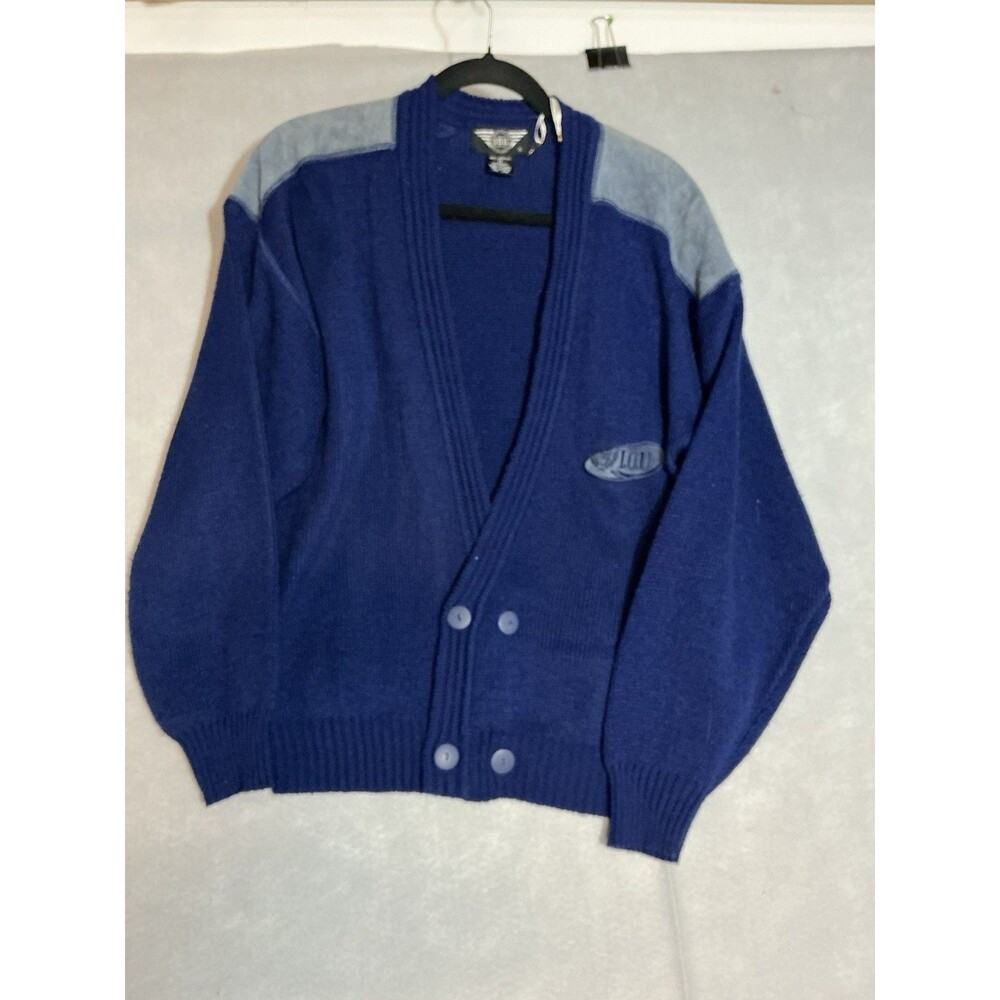 Vintage IOU Suede Shoulder Patch Collegiate Style Cardigan Sweater Size Smal 90s